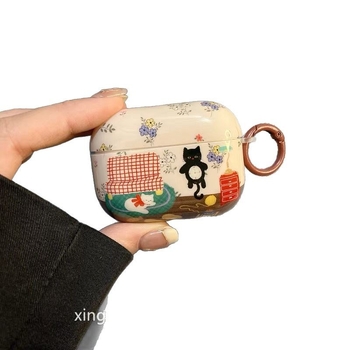 Silikónový ochranný obal na zariadenia Apple — retro ilustrácia s kvetinovým mačacím motívom, karikatúrny štýl, tlač imprint