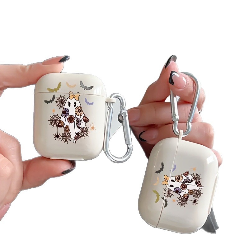 Husă AirPods Pro/Pro2, TPU, husă moale, stil minimalist, Halloween bat-ghost pattern, compatibilă cu Apple AirPods Pro/Pro2