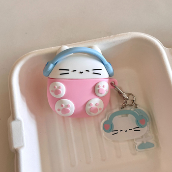 Slatki glazbeni mačji privjesak za zaštitnu masku AirPods (silikon; cartoon stil; otisak; prilagodljivo)