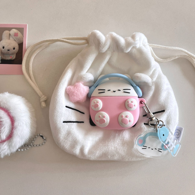 Slatki glazbeni mačji privjesak za zaštitnu masku AirPods (silikon; cartoon stil; otisak; prilagodljivo)