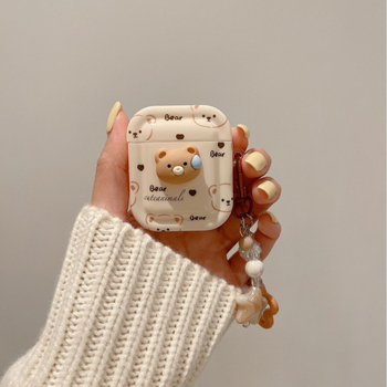 Husă AirPods – Ursuleț 3D, Stil Cartoon, Material TPU, Construcție cu Adeziv, Compatibil cu Apple AirPods