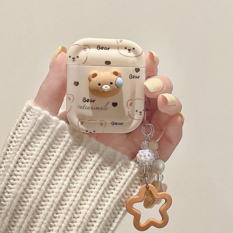 Husă AirPods – Ursuleț 3D, Stil Cartoon, Material TPU, Construcție cu Adeziv, Compatibil cu Apple AirPods
