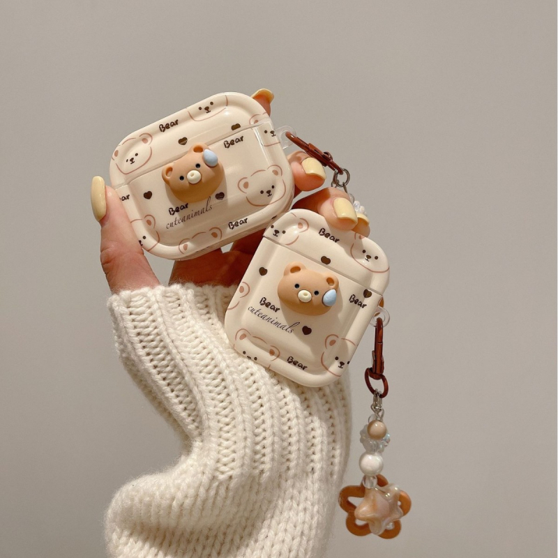 Husă AirPods – Ursuleț 3D, Stil Cartoon, Material TPU, Construcție cu Adeziv, Compatibil cu Apple AirPods