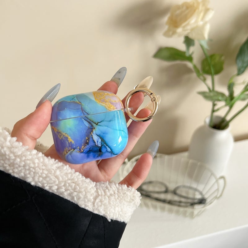 Márvány mintás védőtok AirPods 3. generációhoz, Huawei FreeBuds és Samsung Galaxy számára — TPU+PET anyag, IMD technológia, univerzális minimalistikus stílus