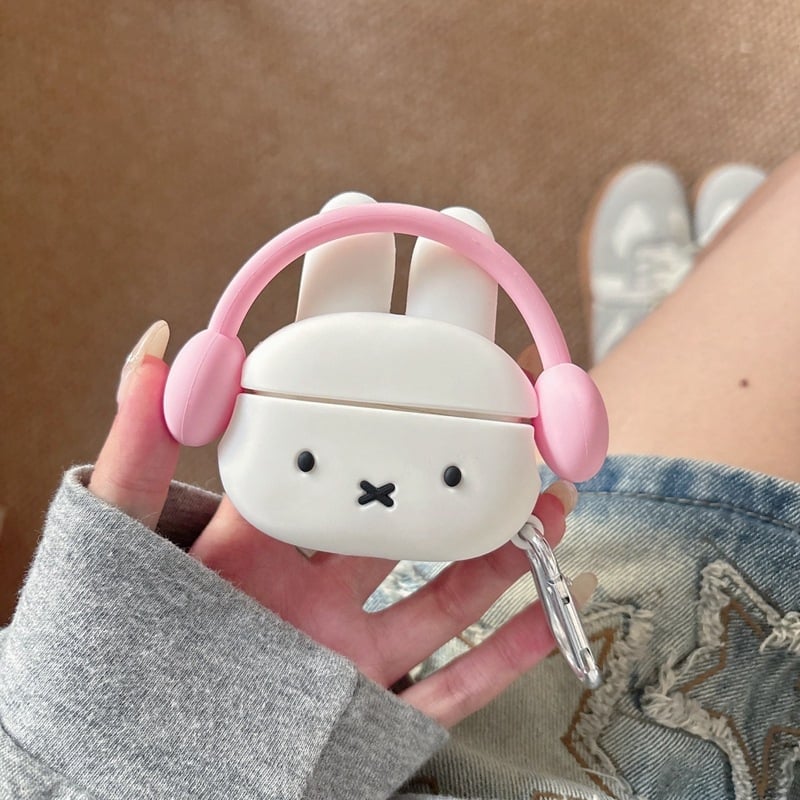 Carcasă protectoare din silicon pentru AirPods cu iepuraș, stil desene animate, turnare prin injecție, compatibil cu Apple AirPods și alte modele