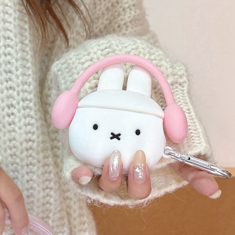 Carcasă protectoare din silicon pentru AirPods cu iepuraș, stil desene animate, turnare prin injecție, compatibil cu Apple AirPods și alte modele