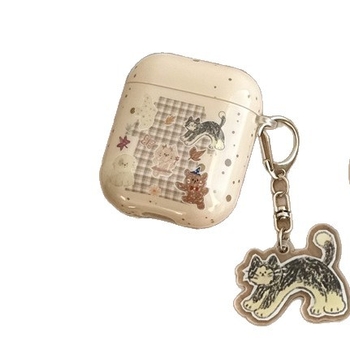 Carcasă de protecție AirPods — design retro de toamnă-iarnă, drăguț, cu frunză de arțar și animale mici, silicon, husă moale, gravură, pentru Apple AirPods