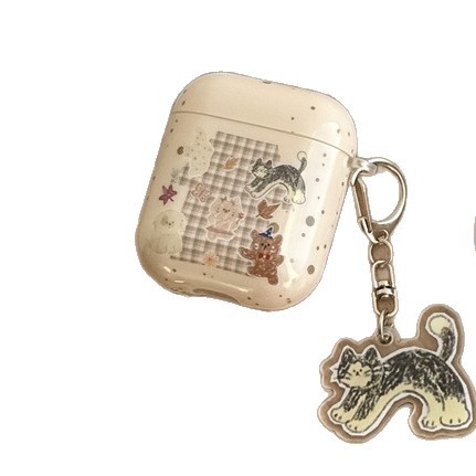 Carcasă de protecție AirPods — design retro de toamnă-iarnă, drăguț, cu frunză de arțar și animale mici, silicon, husă moale, gravură, pentru Apple AirPods