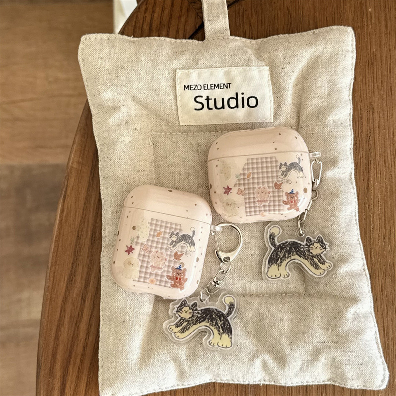 Carcasă de protecție AirPods — design retro de toamnă-iarnă, drăguț, cu frunză de arțar și animale mici, silicon, husă moale, gravură, pentru Apple AirPods