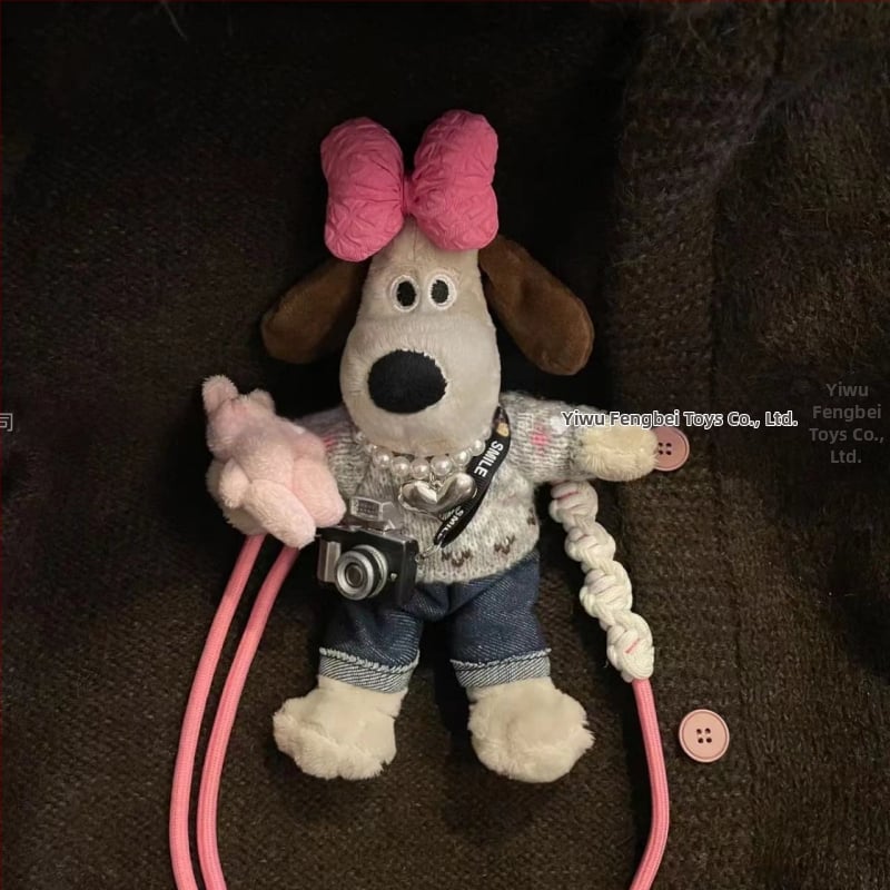 Fengbei plyšový prívesok na kľúče s psom, krátky plyš, výplň PP bavlna, prispôsobiteľný