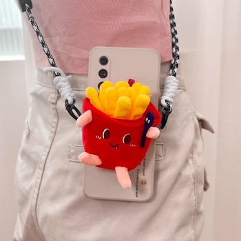 Lanyard pentru telefon - pluș, șnur din polyester, cataramă metalică, unisex, confecționat manual