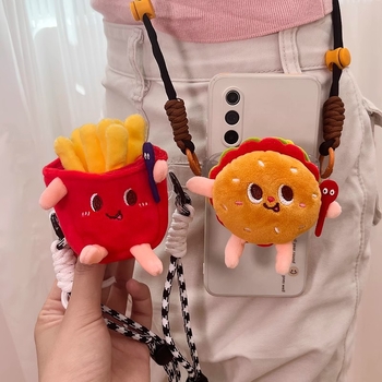 Lanyard pentru telefon - pluș, șnur din polyester, cataramă metalică, unisex, confecționat manual