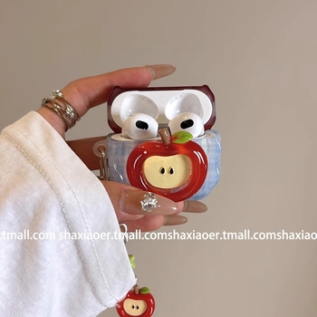 Prozirno TPU kućište s motivom Kristalna Jabuka za AirPods Pro 2 i AirPods 3 (4. generacija), crtani stil, trodimenzionalni reljef