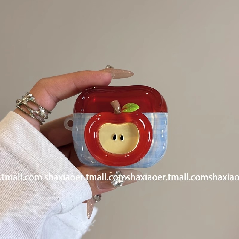 Prozirno TPU kućište s motivom Kristalna Jabuka za AirPods Pro 2 i AirPods 3 (4. generacija), crtani stil, trodimenzionalni reljef