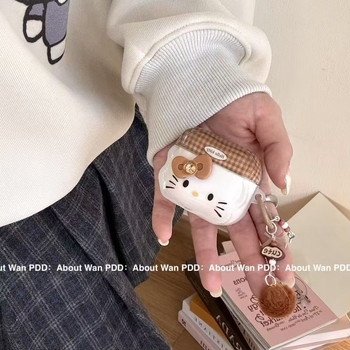 Smeđi KT mačji uzorak zaštitni kućište za AirPods 4 i AirPods Pro 3 s graviranim prikazom