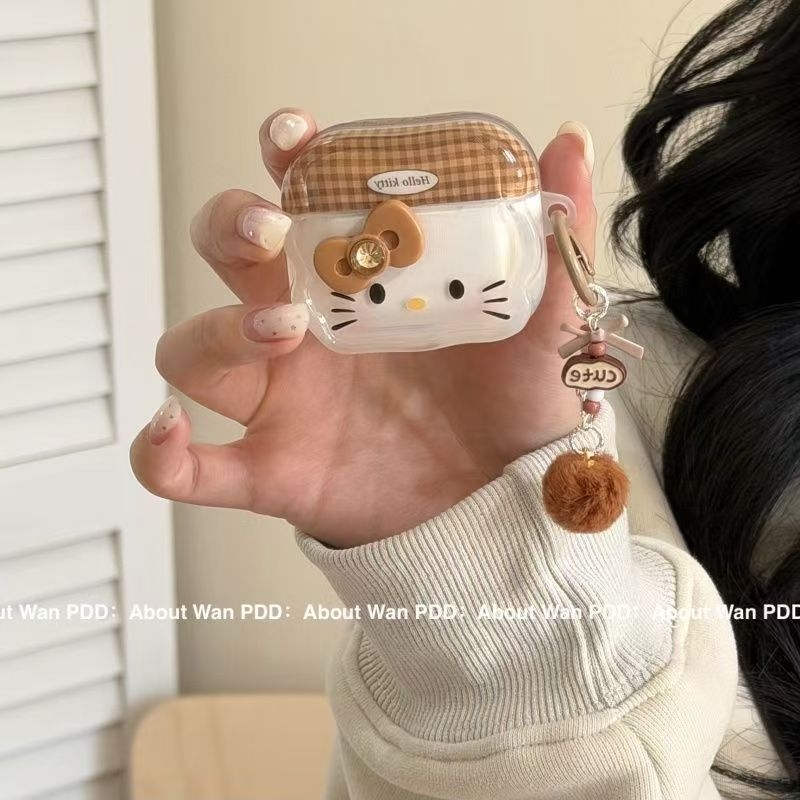 Smeđi KT mačji uzorak zaštitni kućište za AirPods 4 i AirPods Pro 3 s graviranim prikazom
