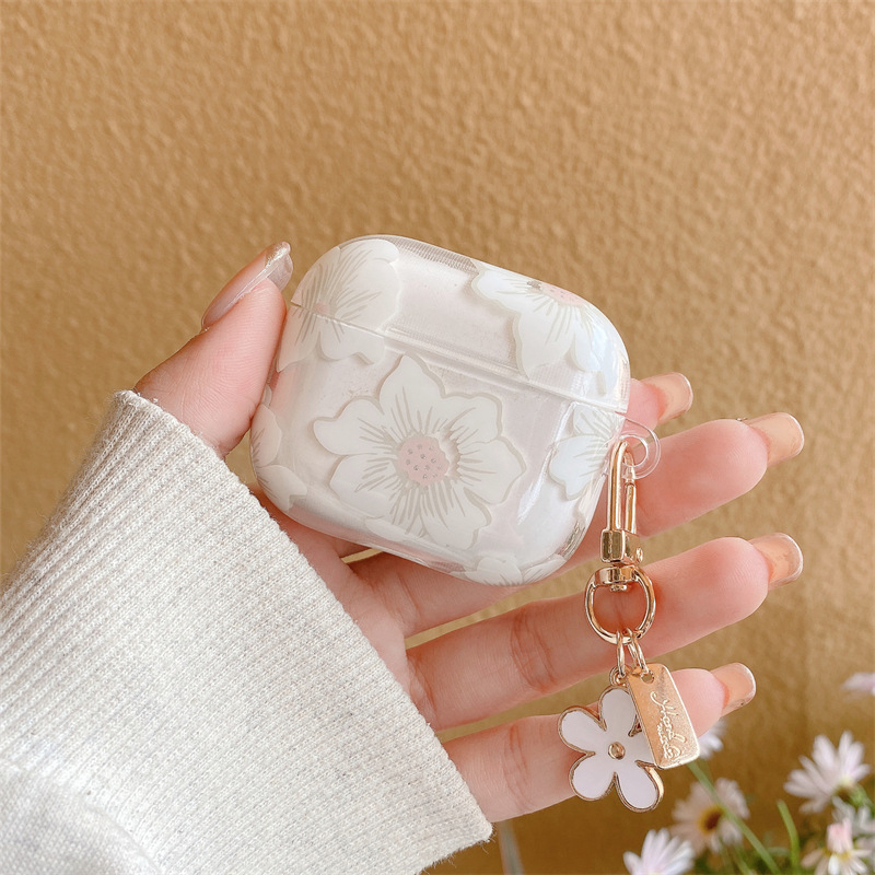 Carcasă de protecție pentru AirPods Pro cu motif koreane cu flori strălucitoare, material TPU, husă moale, design cartoon, turnare prin injecție, compatibilă cu AirPods Pro Generația 2, 3 și 4