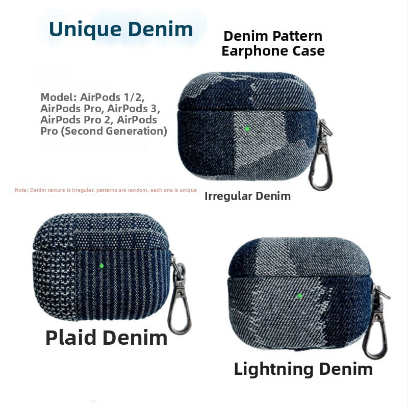 AirPods Pro denimi ümbris – kõva kate, käsitöö, kohandatav, Apple AirPods Pro 1/2/3/4 põlvkondade jaoks