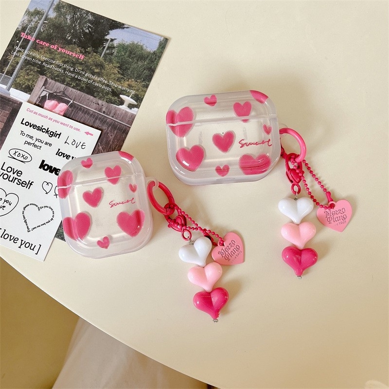 Ružový ochranný kryt pre AirPods Pro, TPU, reliéfny vzor, prenosný polopriesvitný, univerzálny pre AirPods Pro a AirPods 2