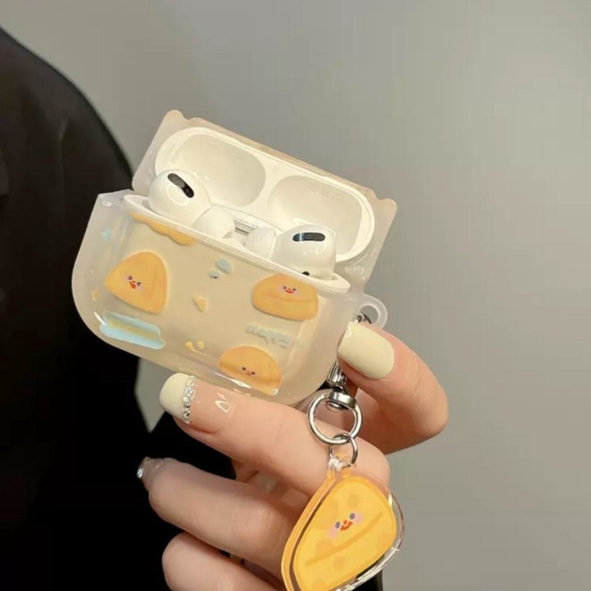 Ochranný kryt AirPods s karikatúrou syra a príveskom, TPU, prenášateľný mäkký kryt, univerzálny pre Apple, gravírované