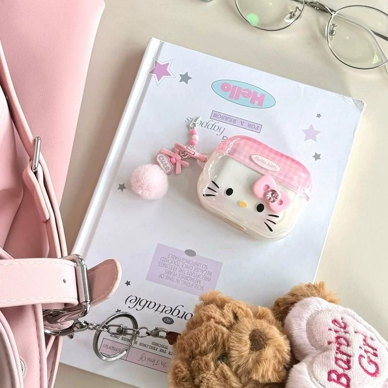 Obal na AirPods - Cartoon mačiatko s mašličkou, TPU, gravírovanie, prenášať, prispôsobiteľný, kompatibilný s Apple