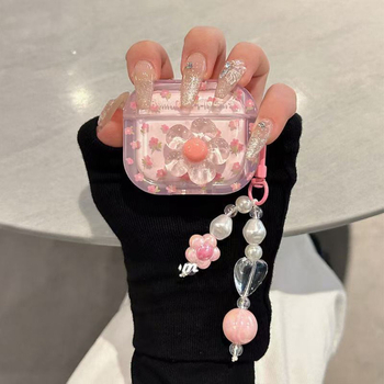 Carcasă AirPods TPU, design cu floare de cristal, husă protectoare semi-transparentă pentru Apple AirPods 2/3, portabilă