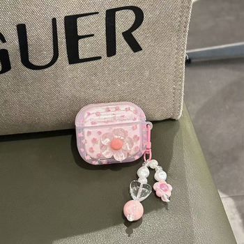 Carcasă AirPods TPU, design cu floare de cristal, husă protectoare semi-transparentă pentru Apple AirPods 2/3, portabilă