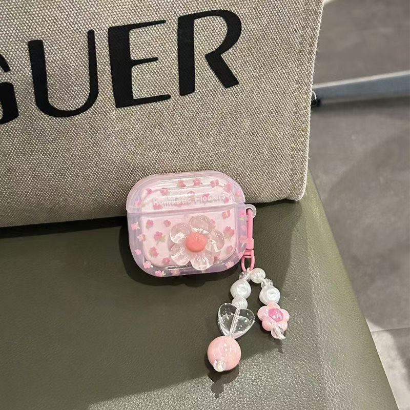 Carcasă AirPods TPU, design cu floare de cristal, husă protectoare semi-transparentă pentru Apple AirPods 2/3, portabilă