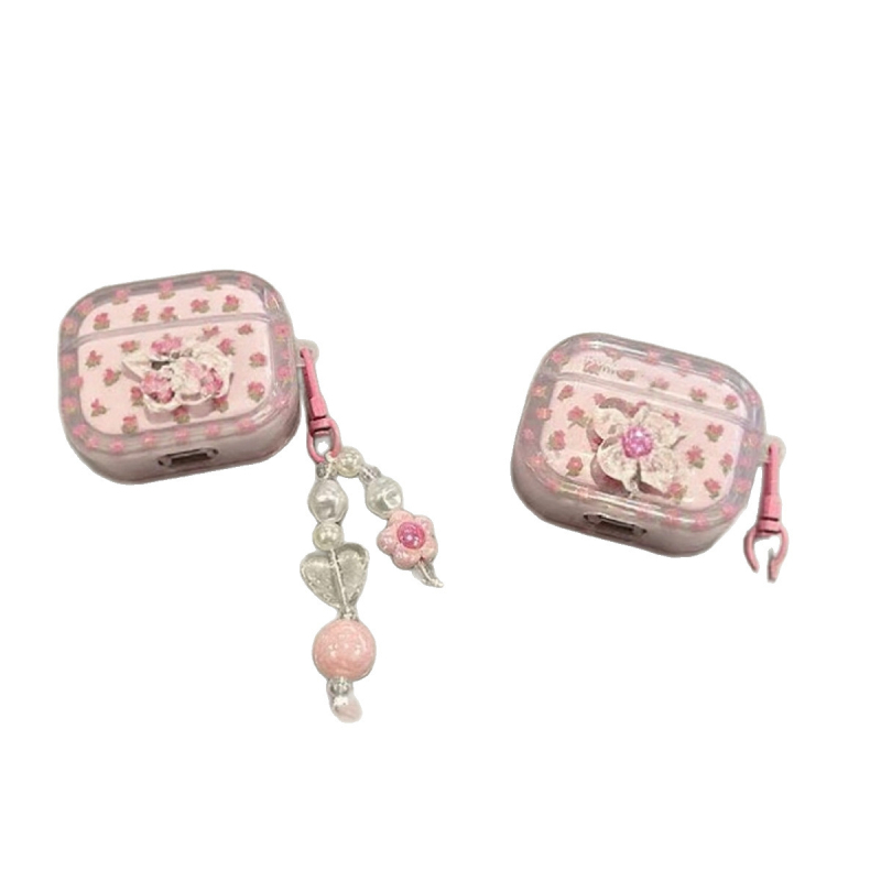 Carcasă AirPods TPU, design cu floare de cristal, husă protectoare semi-transparentă pentru Apple AirPods 2/3, portabilă