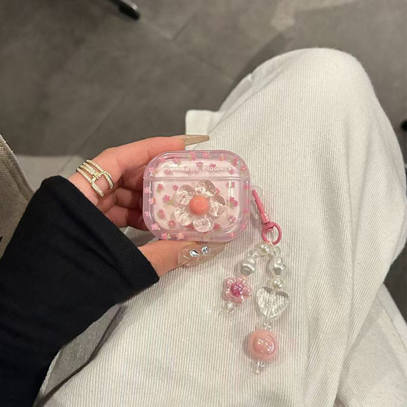 Carcasă AirPods TPU, design cu floare de cristal, husă protectoare semi-transparentă pentru Apple AirPods 2/3, portabilă