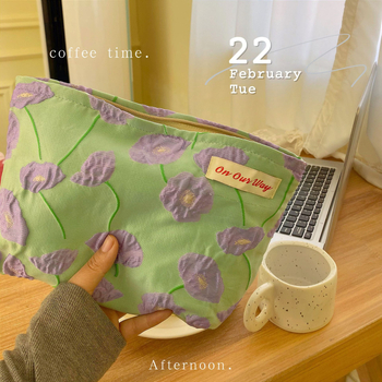 Kozmetička torbica s cvjetnim uzorkom, vintage stil, dvostruka jacquard unutarnja podstava, velika kapaciteta, vanjski poliester