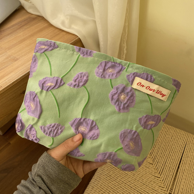 Kozmetička torbica s cvjetnim uzorkom, vintage stil, dvostruka jacquard unutarnja podstava, velika kapaciteta, vanjski poliester