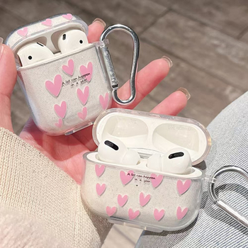 Kapsa za AirPods Pro 2 sa srcolikim šljokicama, prozirna zaštitna futrola otporna na padove, za AirPods 4. generaciju, za žene