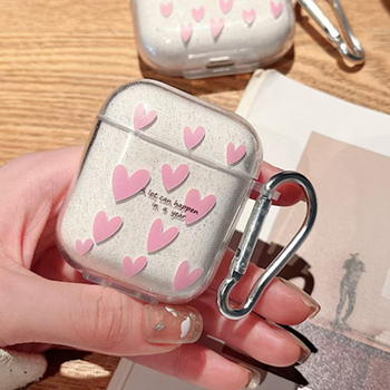 Kapsa za AirPods Pro 2 sa srcolikim šljokicama, prozirna zaštitna futrola otporna na padove, za AirPods 4. generaciju, za žene