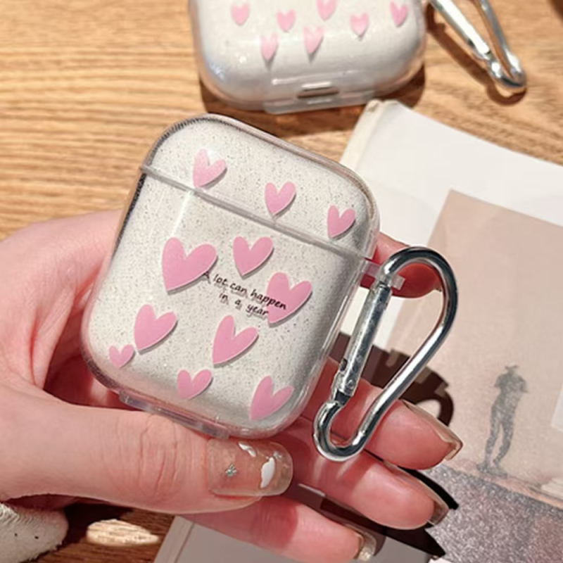 Kapsa za AirPods Pro 2 sa srcolikim šljokicama, prozirna zaštitna futrola otporna na padove, za AirPods 4. generaciju, za žene