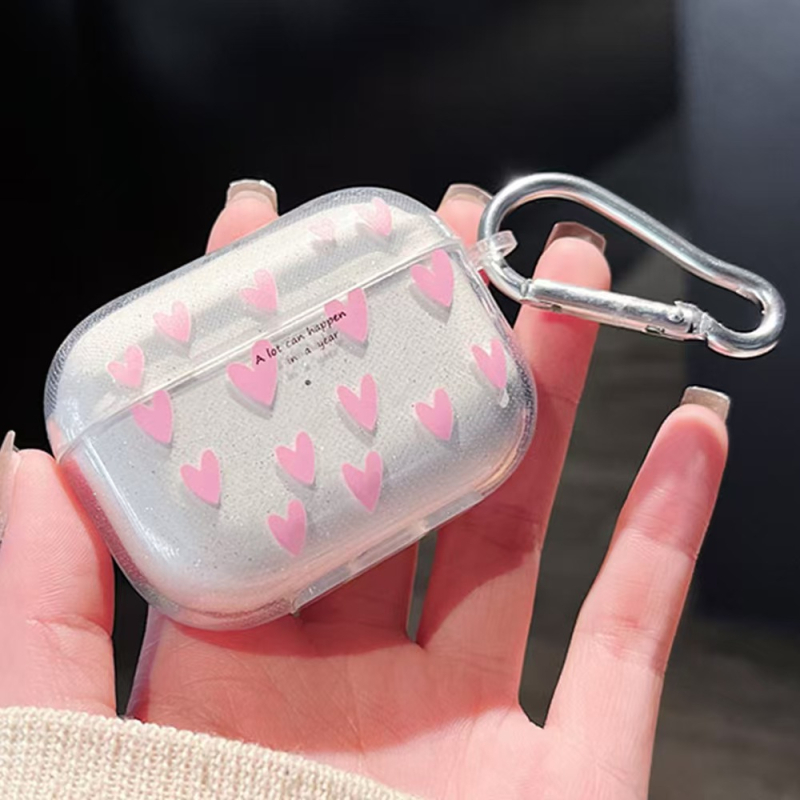 Kapsa za AirPods Pro 2 sa srcolikim šljokicama, prozirna zaštitna futrola otporna na padove, za AirPods 4. generaciju, za žene