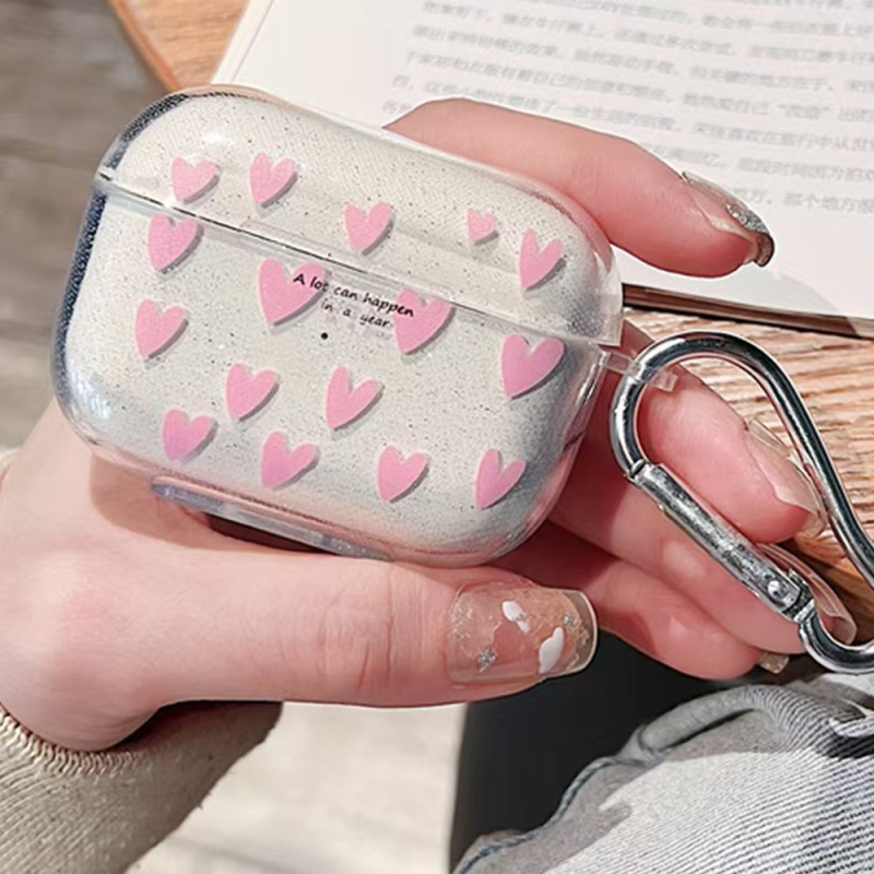 Kapsa za AirPods Pro 2 sa srcolikim šljokicama, prozirna zaštitna futrola otporna na padove, za AirPods 4. generaciju, za žene