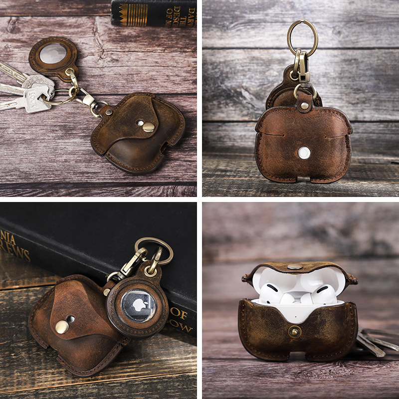 Θήκη AirPods Pro δεύτερης γενιάς — χειροποίητο δέρμα Crazy Horse, θήκη 2-σε-1 για ακουστικά Bluetooth