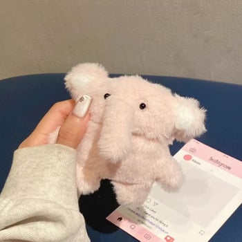 Husă roz din pluș în formă de elefant pentru AirPods Pro și AirPods 2