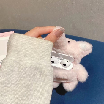 Husă roz din pluș în formă de elefant pentru AirPods Pro și AirPods 2