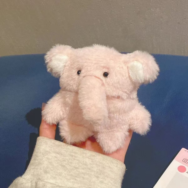Husă roz din pluș în formă de elefant pentru AirPods Pro și AirPods 2