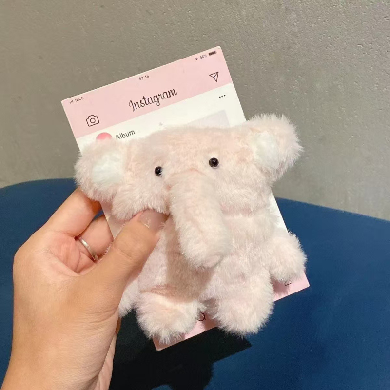 Husă roz din pluș în formă de elefant pentru AirPods Pro și AirPods 2