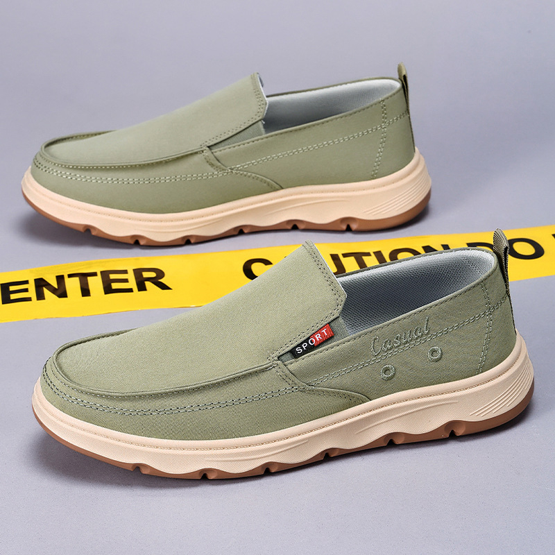 Vīriešu slip-on apavi, elpojošs kanvas augšdaļa, EVA iekšējā zole, zems augšējais rāmis, apaļa purns