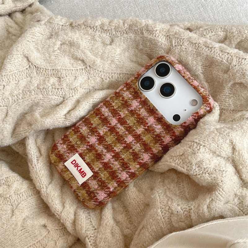 Carcasă din țesătură catifelată cu model pătrate pentru iPhone 13/14/14 Pro/14 Pro Max/14 Max – antișoc, anti-amprentare, rezistentă la uzură, confecționată prin presare la cald