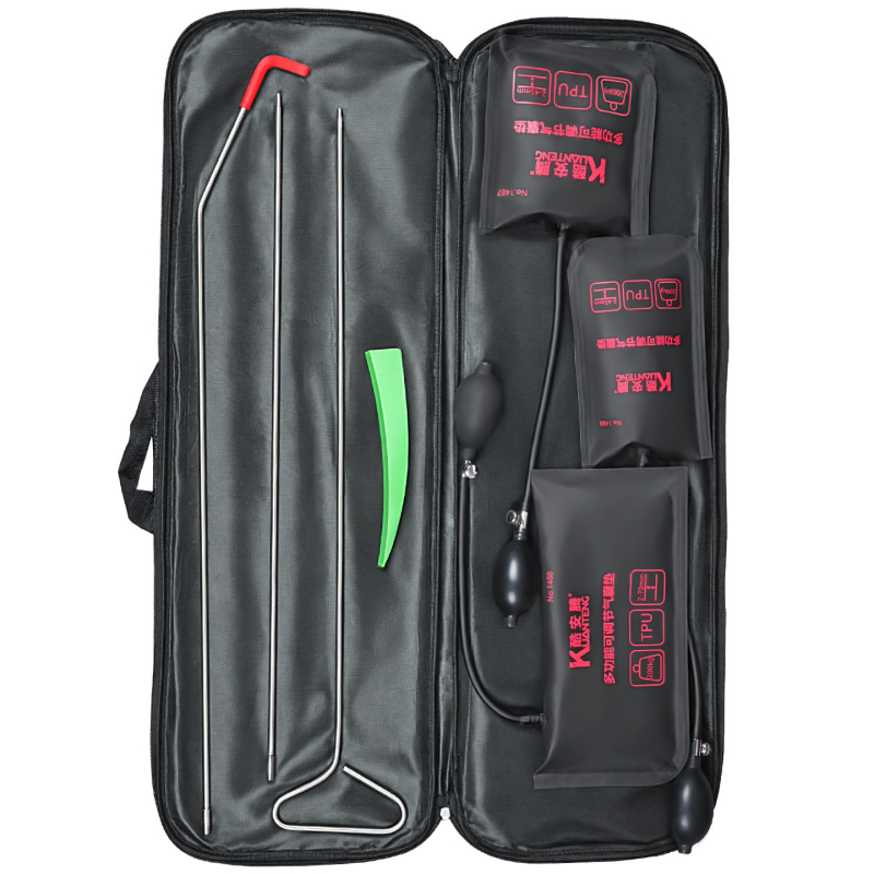 Autóajtó zárnyitó eszköz légzsák-horgos készlettel és ajtónyitó ék