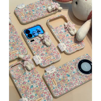 Carcasă pentru telefon Xiaomi cu iepuraș pluș floral mic și etichetă; textură reliefată, material moale din silicon, protecție împotriva căderilor