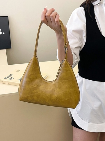 Geantă de subraț în formă de gyoză, PU material, fermoar, căptușeală din nailon, cu o singură curea, stil stradal