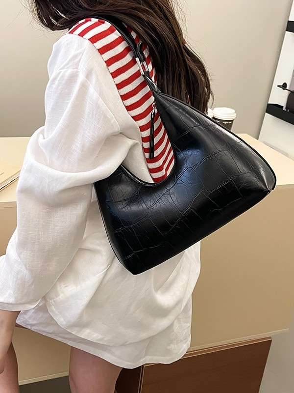 Geantă de subraț în formă de gyoză, PU material, fermoar, căptușeală din nailon, cu o singură curea, stil stradal