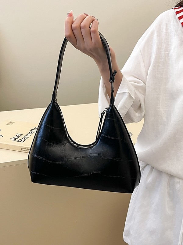 Geantă de subraț în formă de gyoză, PU material, fermoar, căptușeală din nailon, cu o singură curea, stil stradal