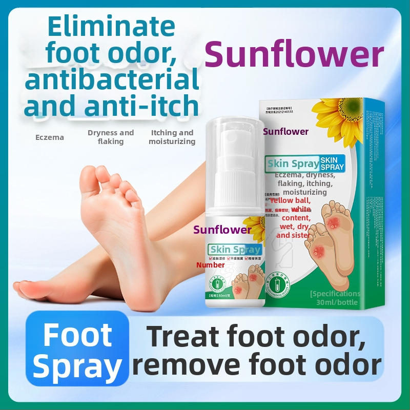 Sunflower Medicininis odos purškiklis kojoms - palengvina egzema, sausumą ir pleiskanojimą; drėkina; skatina nechroninių žaizdų gijimą; Karbomerio tirpalas su purškimu; patvirtinimas Ji Xie Zhu Zhun 20212140533